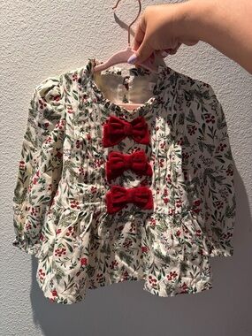 Tommy Bahama White Floral Peplum Top with Red Bows